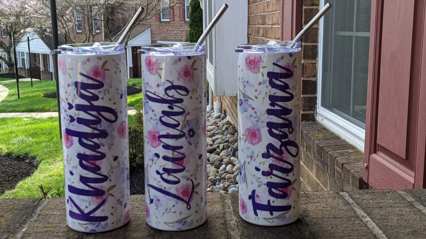 Personalized Tumbler, Insulated Tumbler, Floral Tumbler, Tumbler with Straw, Skinny Tumbler, Bridesmaid Proposal, Bridesmaid Gift