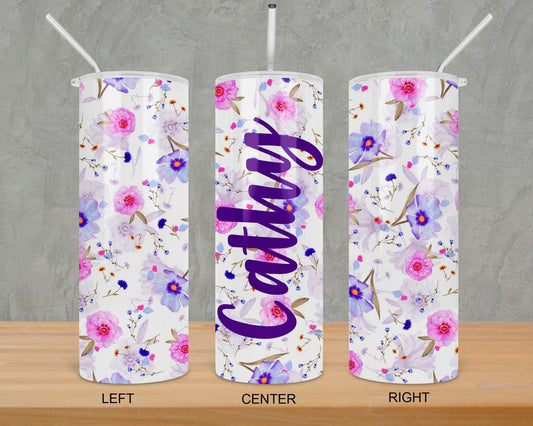 Personalized Tumbler, Insulated Tumbler, Floral Tumbler, Tumbler with Straw, Skinny Tumbler, Bridesmaid Proposal, Bridesmaid Gift